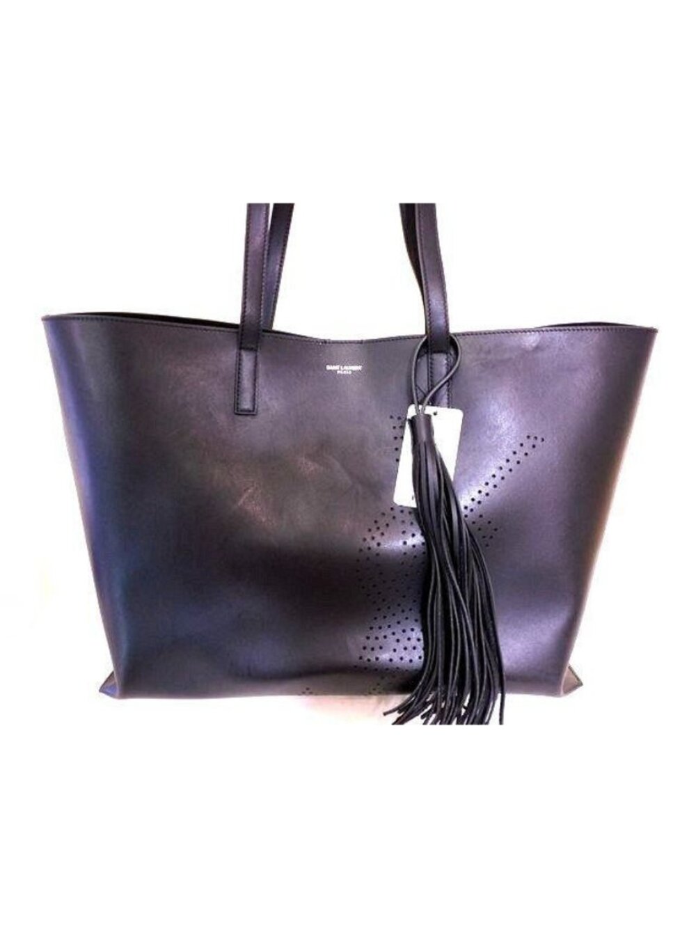 Saint Laurent Paris Tote Black Perforated Logo Fringe Tassel Leather